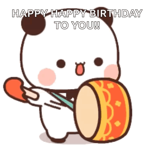 Panda Holding Drum Saying Happy Happy Birthday