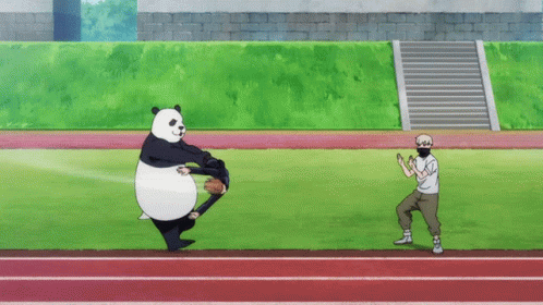 Panda Holding Person Upside Down Near Man In White Shirt GIF