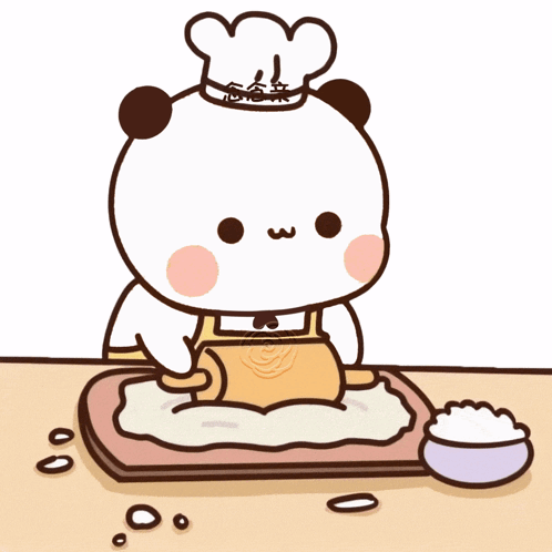Panda in Chef Hat Rolling Dough