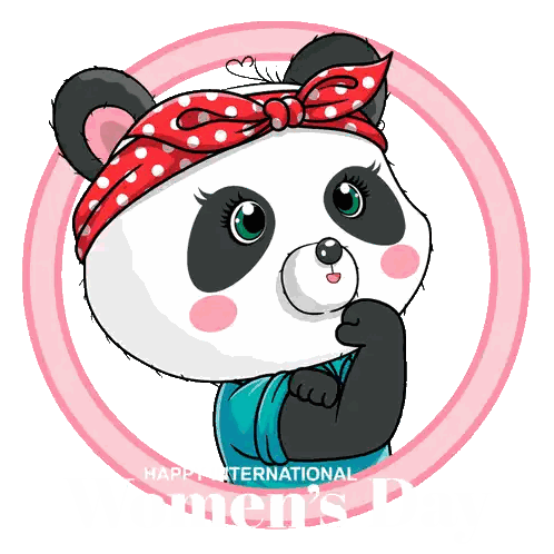 Panda in Polka Dot Headband Celebrates Women's Day