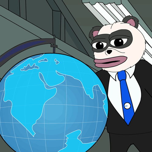 Panda in Suit and Tie Holding Blue Globe