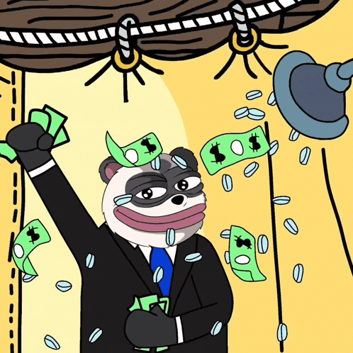 Panda in Suit and Tie Holding Money