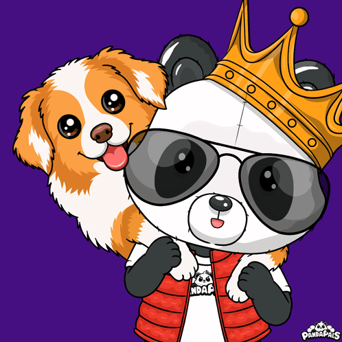 Panda in Sunglasses and Crown Holding Dog