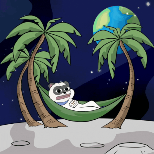 Panda Laying in Hammock Between Palm Trees