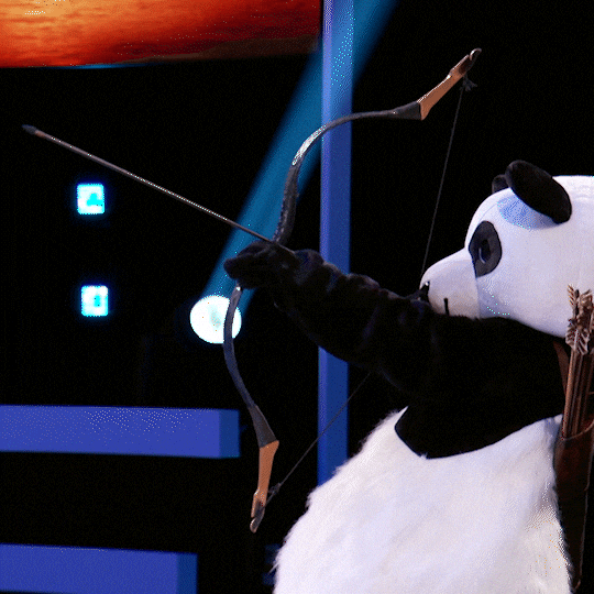 Panda Mascot Doing Archery GIF