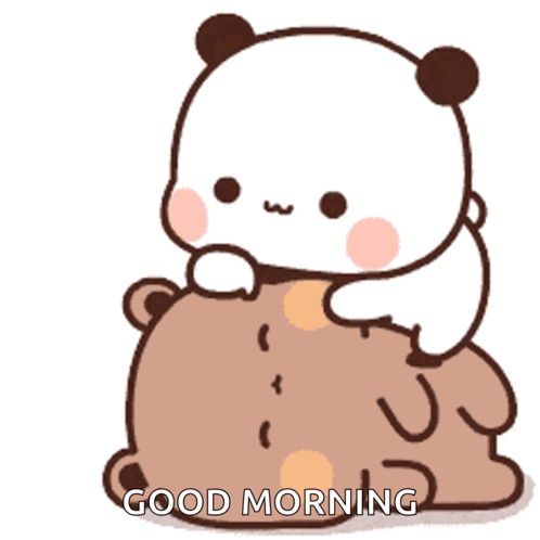 Panda Sitting On Brown Bear Saying Good Morning GIF