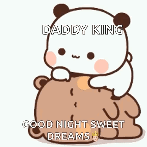 Panda Sitting on Brown Bear Saying Good Night