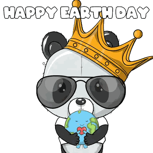 Panda Wearing Crown and Sunglasses Holding Globe