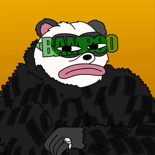 Panda Wearing Fur Coat and Glasses Saying Bamboo