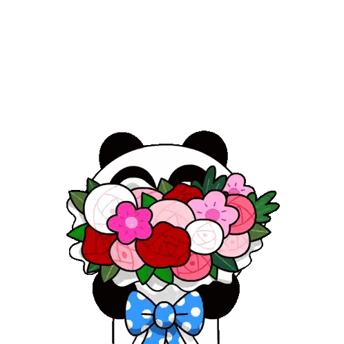 Panda With Flowers And Hearts