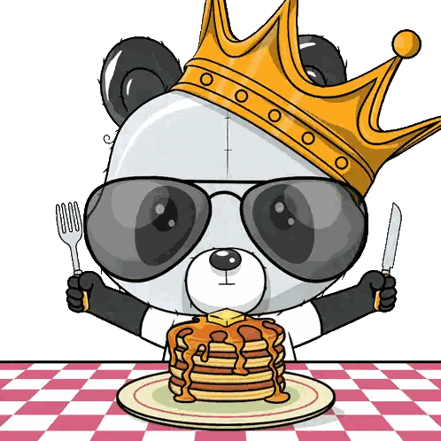 Panda with Sunglasses and Crown Holding Fork and Knife