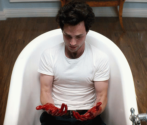 Panicking Joe Goldberg Bloody Hands GIF