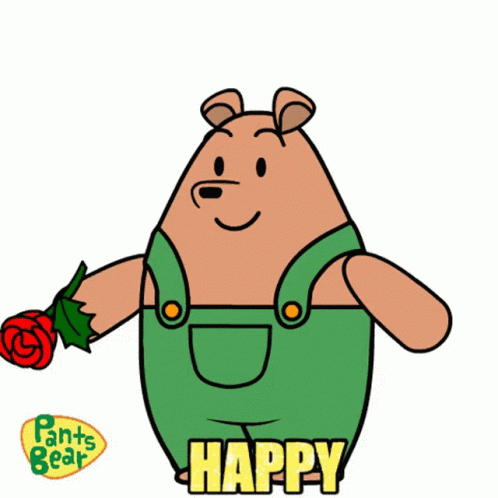 Pants Bear Cartoon Holding Red Rose GIF