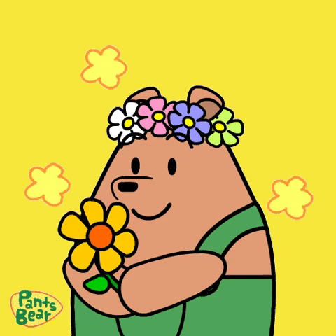 Pants Bear Smelling The Flower Of The First Day Of Spring GIF