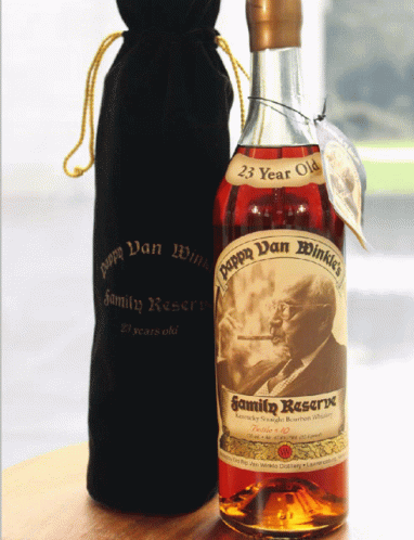 Pappa Van Winkle Family Reserve Whiskey Next To Black Bag GIF