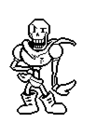papyrus from undertale is holding a sword in his hand in a pixel art drawing .