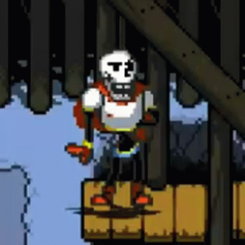 Papyrus Pixel Art Standing on Wooden Platform