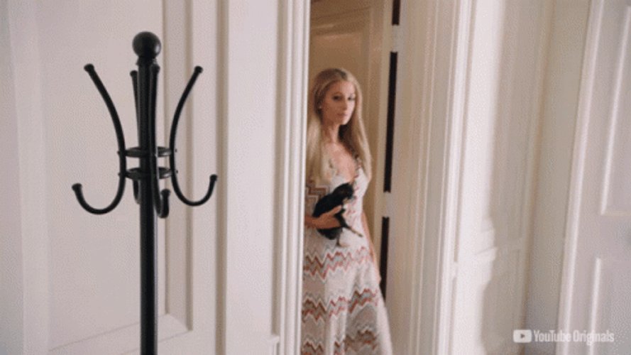 Paris Hilton Walking With Black Cat GIF