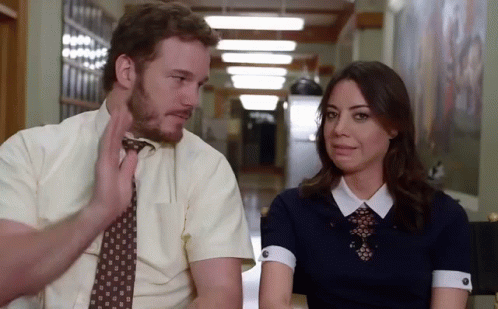Parks And Rec Chris And Aubrey High Five GIF