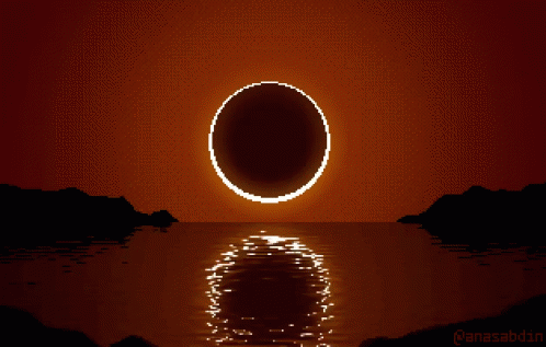 Partial Eclipse Over Ocean Pixel Art