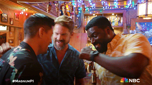 Partying Guys Magnum Pi Casts GIF