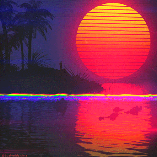 Pastel Orange Aesthetic Retrowave Moon By The Sea GIF