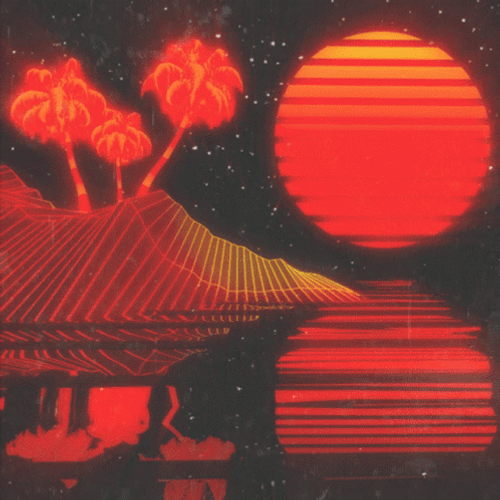 Pastel Orange Aesthetic Retrowave Moon GIF