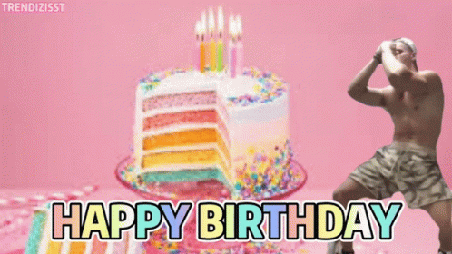 Pastel Pink Landscape Rainbow Happy Birthday Cake GIF