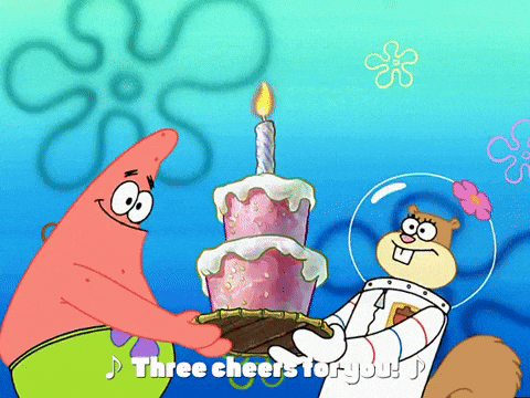 Patrick And Sandy Holding Birthday Cake GIF