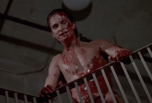 Patrick Bateman Screaming Covered With Blood GIF