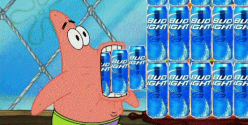Patrick Drinking Bud Light Cans GIF