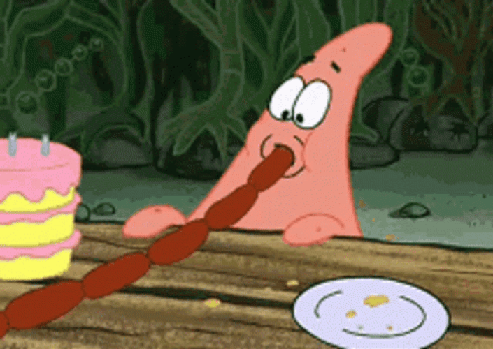 Patrick Eating Sausages Then Squidward GIF