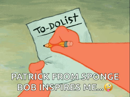 Patrick From Spongebob Is Writing On A To-Do List With A Pencil GIF
