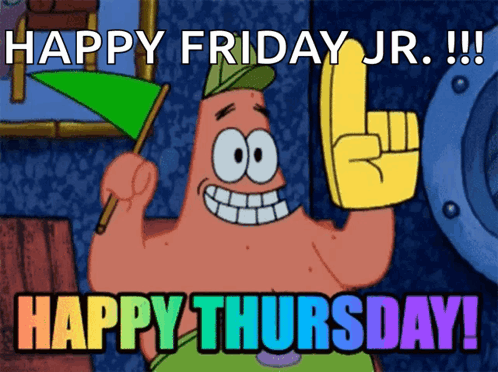 Patrick Holding Flag and Happy Friday Jr. Sign