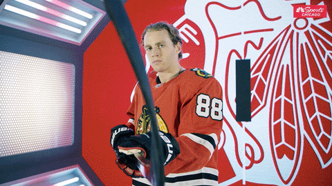 Patrick Kane Checking Ice Hockey Stick GIF