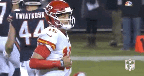 Patrick Mahomes Running Teammates Harrison Butker GIF
