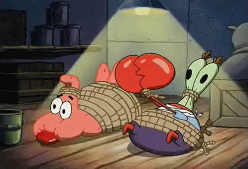 Patrick Star And Krabby Krab Are Tied Up In A Spongebob Cartoon GIF