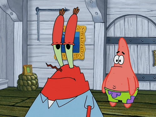 Patrick Star And Mr Krabs From Spongebob Are Standing Next To Each Other GIF
