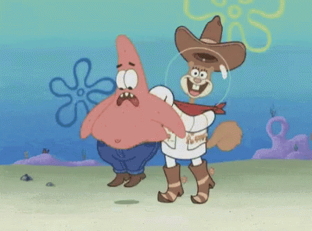 Patrick Star And Sandy Cheeks From Spongebob Squarepants Are Dancing Together GIF