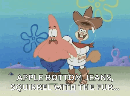Patrick Star And Sandy Cheeks From Spongebob Squarepants Are Standing Next To Each Other . GIF