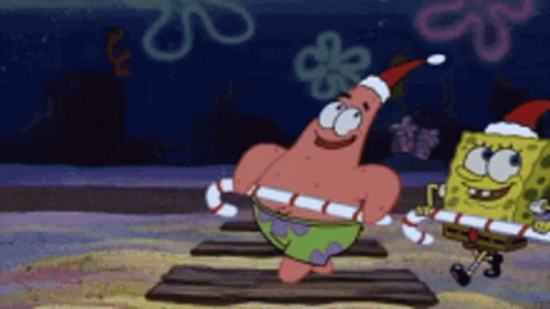 Patrick Star And Spongebob Are Holding Candy Canes GIF