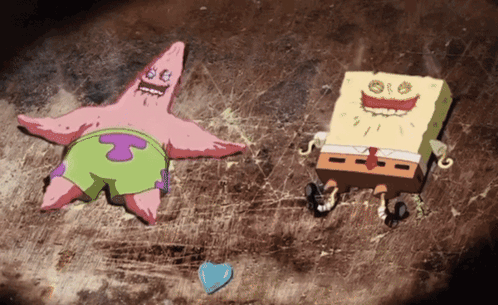 Patrick Star And Spongebob Are Laying On The Ground With A Heart In The Middle GIF