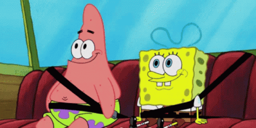 Patrick Star And Spongebob Are Sitting In A Car With Seat Belts On GIF