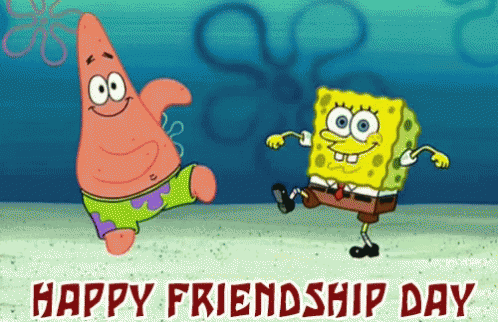 Patrick Star And Spongebob Squarepants Are Dancing In A Happy Friendship Day Greeting Card GIF