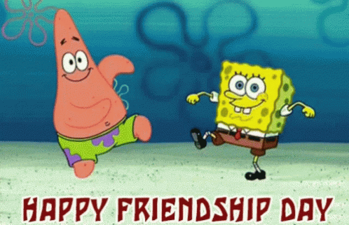 Patrick Star And Spongebob Squarepants Are Dancing In A Happy Friendship Day Greeting Card GIF