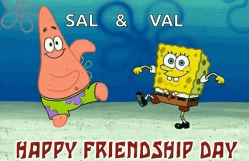 Patrick Star And Spongebob Squarepants Are Dancing On A Happy Friendship Day Greeting Card GIF