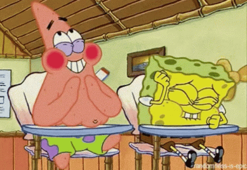 Patrick Star And Spongebob Squarepants Are Sitting At A Desk In A Classroom . GIF