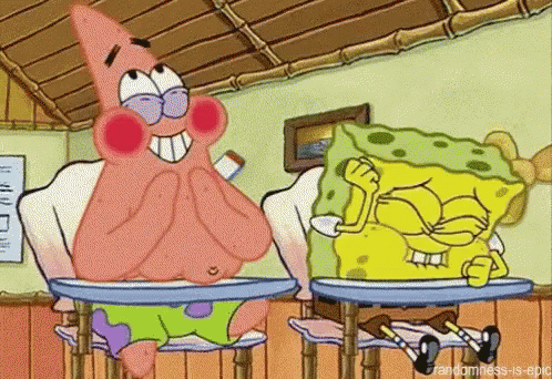 Patrick Star And Spongebob Squarepants Are Sitting At Desks In A Classroom GIF