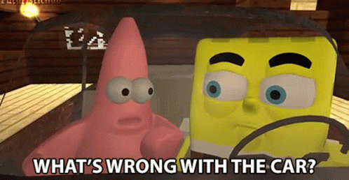 Patrick Star And Spongebob Squarepants Are Sitting In A Car And Talking To Each Other . GIF