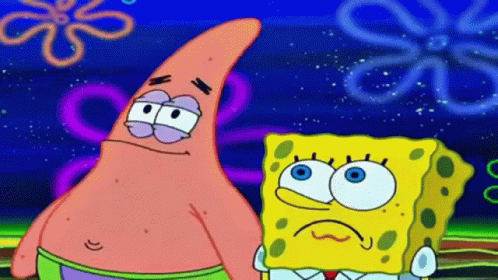 Patrick Star And Spongebob Squarepants Are Standing Next To Each Other In A Cartoon GIF